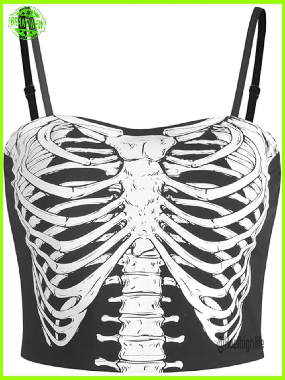 Women's Skeleton Print Crop Tank Top - Halloween Costume Going Out Cami